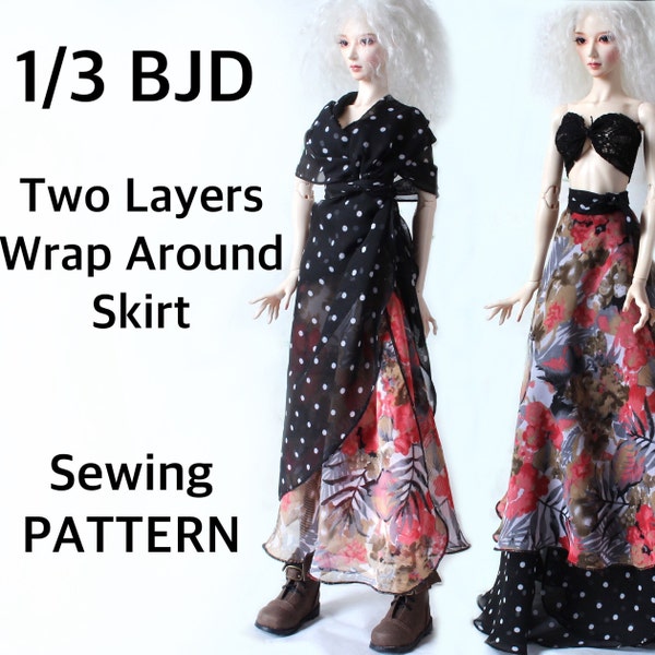 1/3 BJD WRAP SKIRT Pattern, Two Layers Wrap around Skirt, Seamless pattern, Female clothes, DiY Outfit, Doll Clothing