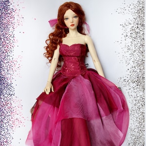 1/3 BJD Evening Dress: Embroidered Corset, Chiffon Skirt