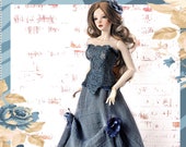 1 3 BJD DENIM DRESS, Lace Corset, Long Blue Skirt, Outfit Clothes Doll Clothing SiD EiD YiD