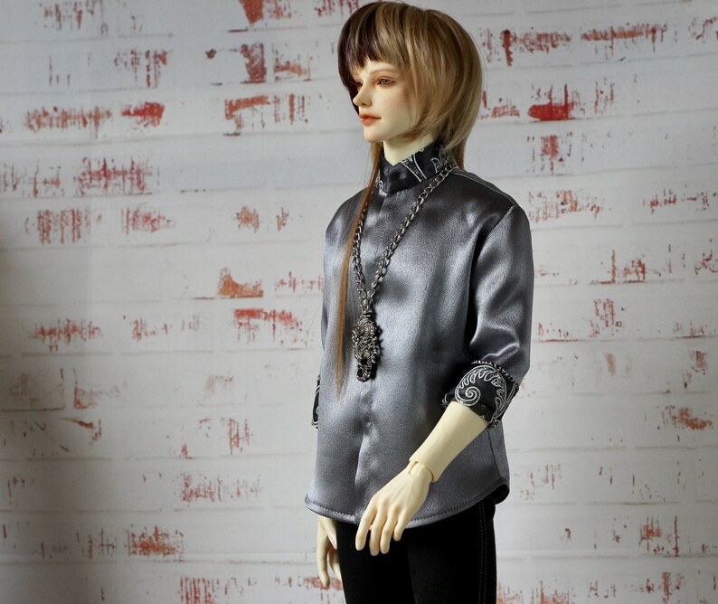 BJD MALE SHIRT Clothing male Outfit Gray Satin Unoque Clothes Doll SiD Sd image 9