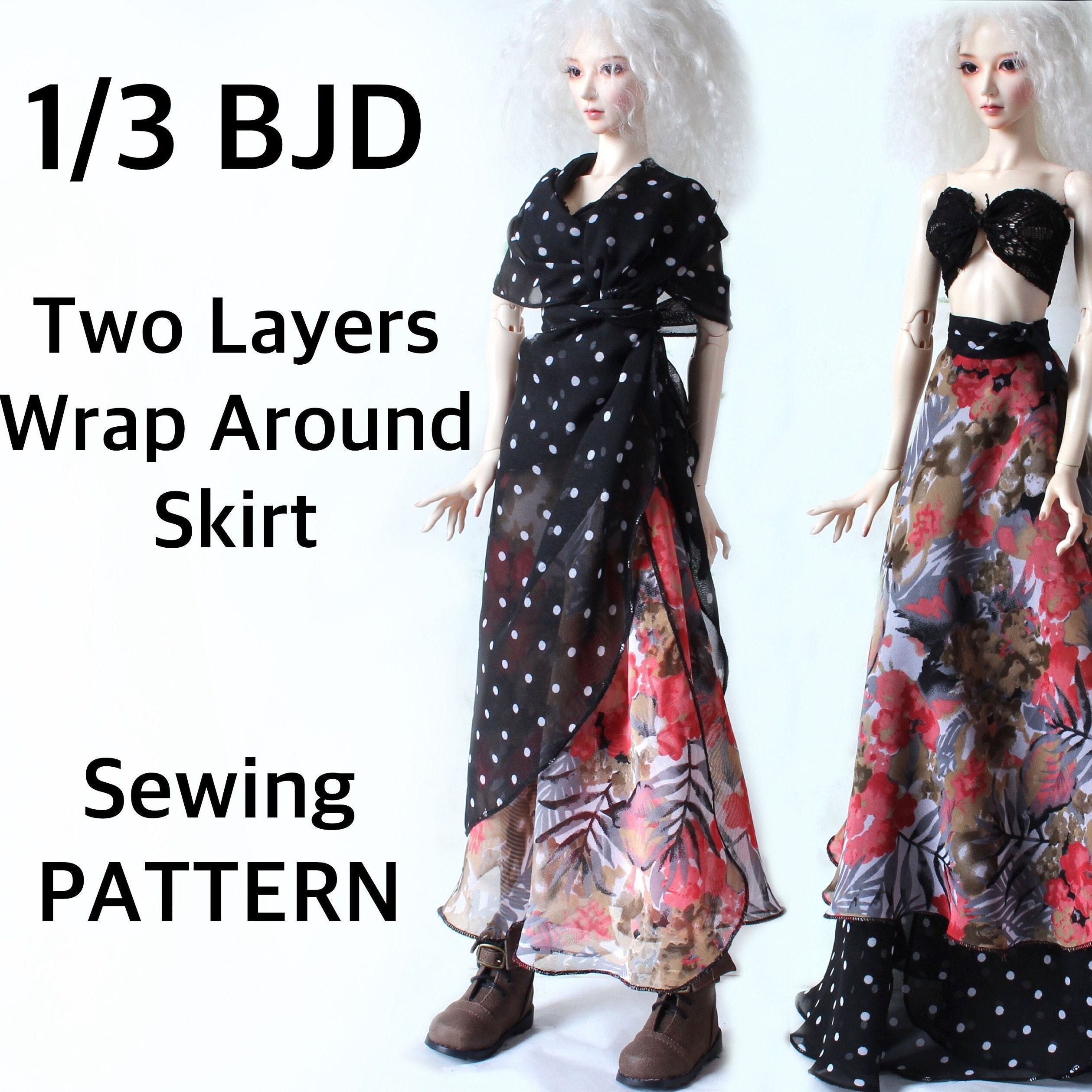 1/3 BJD WRAP SKIRT Pattern, Two Layers Wrap Around Skirt