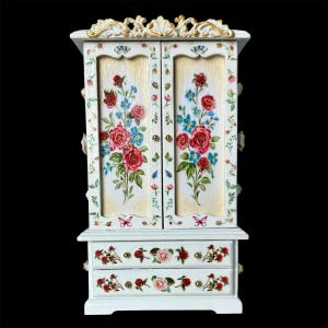 Miniature Rococo Armoire 1:12, Rococo Floral Cabinet, Wood Furniture with Decoupage, Dollhouse Decor