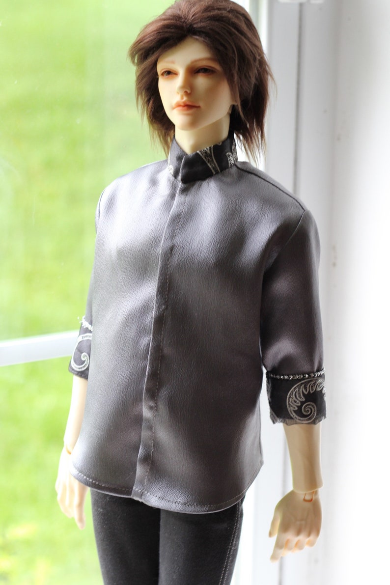 BJD MALE SHIRT Clothing male Outfit Gray Satin Unoque Clothes Doll SiD Sd image 4