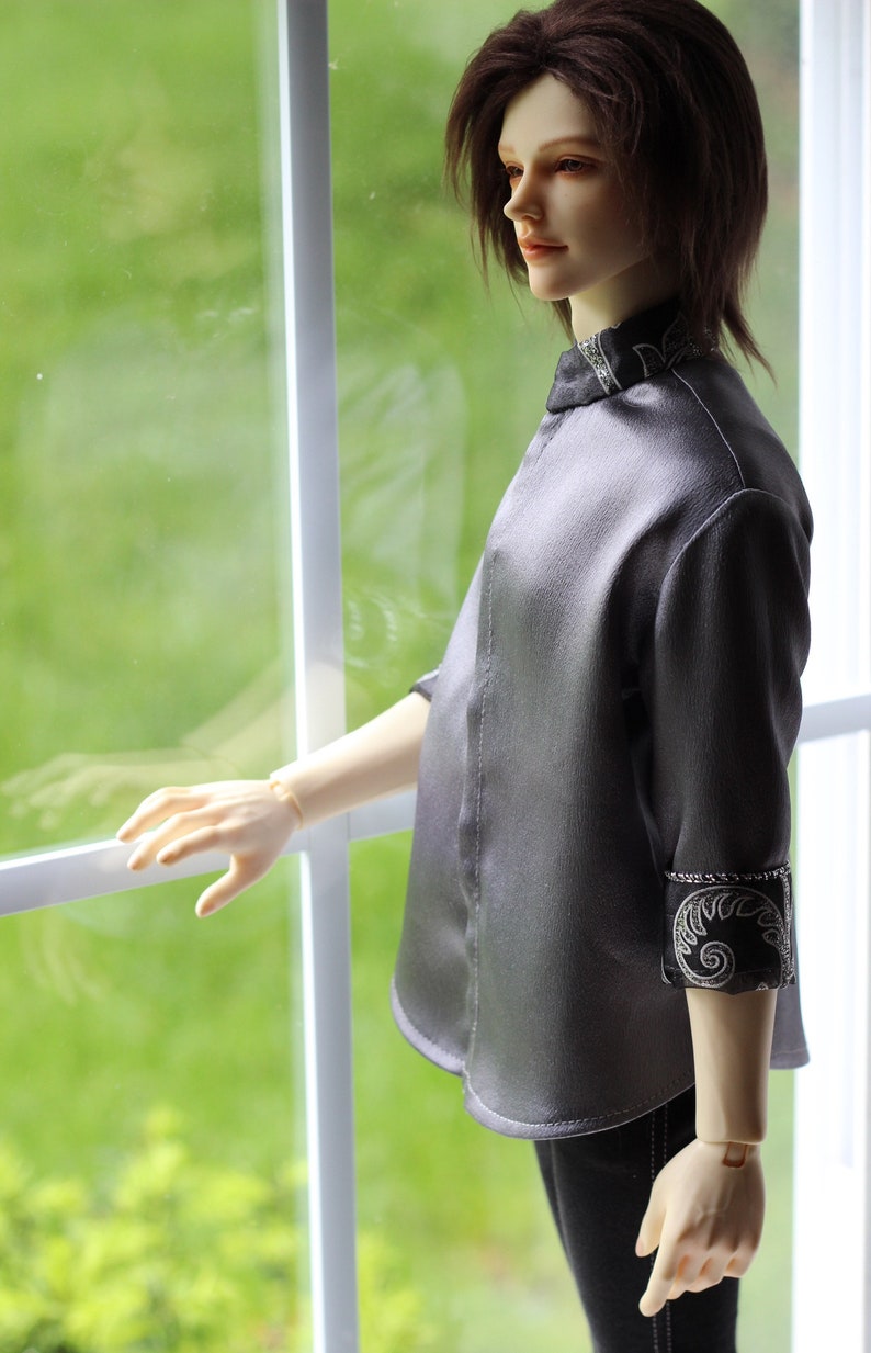 BJD MALE SHIRT Clothing male Outfit Gray Satin Unoque Clothes Doll SiD Sd image 5