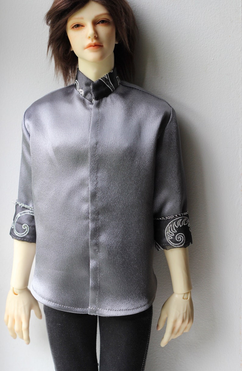 BJD MALE SHIRT Clothing male Outfit Gray Satin Unoque Clothes Doll SiD Sd image 6