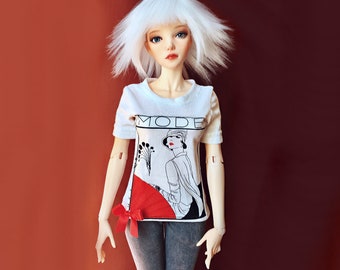 BJD WOMEN T-shirt Casual Top vintage print Female Outfit Clothes Doll Clothing