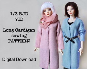 SEWING PATTERN, BJD, SD16, YiD, Long Cardigan, Jersey Jacket, Sweater, Knitted coat, Female, DiY Outfit, Clothes, Doll Clothing