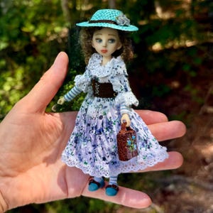 1:12 scale Boho Miniature Doll, Poseable Handmade Dollhouse Girl, Collectible Art Doll