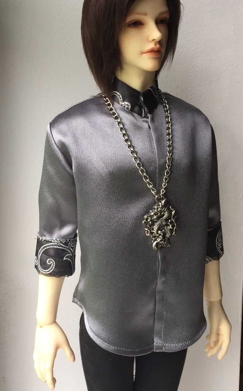 BJD MALE SHIRT Clothing male Outfit Gray Satin Unoque Clothes Doll SiD Sd image 2
