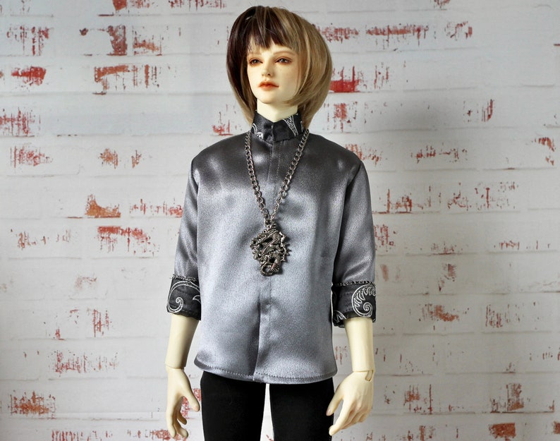 BJD MALE SHIRT Clothing male Outfit Gray Satin Unoque Clothes Doll SiD Sd image 1