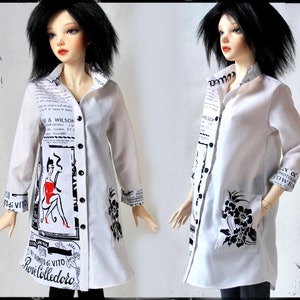 Vintage Print BJD Doll Dress: Button Down Long Shirt, SiD EiD YiD Clothing