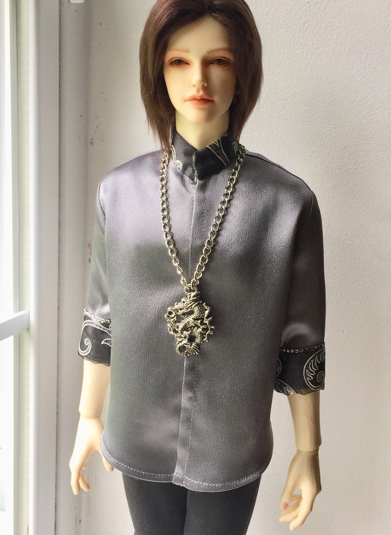 BJD MALE SHIRT Clothing male Outfit Gray Satin Unoque Clothes Doll SiD Sd image 3