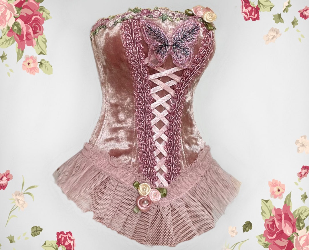 Dusty Rose Velvet BJD Corset: Victorian Doll Bustier, Roses, Lacing - Etsy