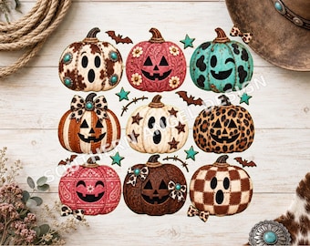 Rustic Pumpkin Halloween  PNG,  Fall PNG, Autumn Design, Western Fall PNG, Country png, Cute Turquoise Fall Art