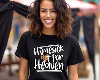 Camiseta Homesick For Heaven, camiseta cristiana inspiradora, camiseta con estampado de corazón de leopardo.