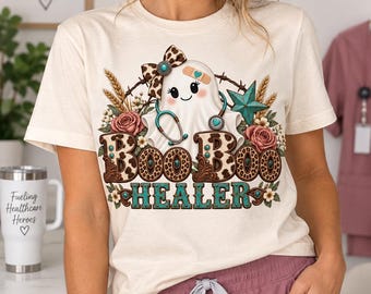 Boo Boo Healer Shirt | Nurse T-Shirt | Western Tee | Halloween Shirt for Women | Rustic Ghost, Western Halloween, Fall Nurse Tee