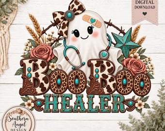 Boo Boo Healer Halloween  PNG,  Fall PNG, Ghost Design, Western Halloween PNG, Country Pumpkin png, Cute Turquoise Fall Art, Nurse