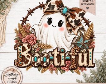 Boo Ti Ful Halloween  PNG,  Fall PNG, Autumn Design, Western Fall PNG, Country png, Cute Turquoise Fall Art