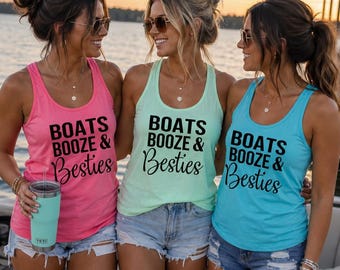Boats Booze Besties Tank Top, Summer Vacation Shirt