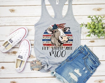 Red White And Moo Tank, Red, White, Trendy Patriotic Tank, 4th of July, Patriotic tank, Retro 4th of July shirt