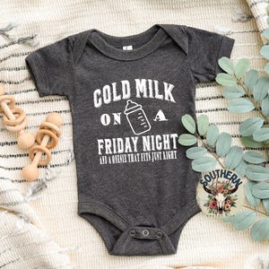 Cold Milk On A Friday Night, Gender neutral outfit, country music shirt, funny baby bodysuit, Cute baby bodysuit, Baby shower gift