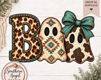 Halloween Boo PNG,  Fall PNG, Autumn Design, Western Fall PNG, Country png, Cute Turquoise Fall Art