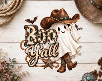 Boo Y’all Western Ghost PNG,  Fall PNG, Rustic Halloween Design, Western Fall PNG, Country png, Cute Turquoise Fall Art