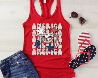 Camiseta sin mangas roja de Estados Unidos / Camiseta sin mangas con gráfico patriótico de EE. UU. / Camiseta sin mangas patriótica occidental del 4 de julio / 250 años de libertad