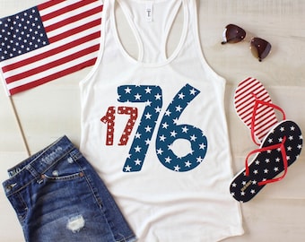 Camiseta sin mangas blanca de 1776 / Camiseta sin mangas con gráfico patriótico de EE. UU. / Camiseta sin mangas patriótica occidental del 4 de julio / 250 años de libertad