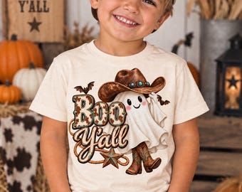 Boo Y’all Kids Halloween Shirt | Western Cowboy Ghost Tee | Toddler Boys Halloween Shirt | Cute Southern Western Halloween Tee
