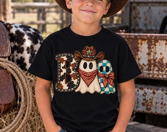 Boo Kids Halloween Shirt | Western Cowboy Ghost Tee | Toddler Boys Halloween Shirt | Cute Southern Western Halloween Tee
