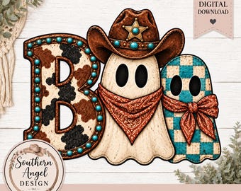 Halloween Boo PNG,  Fall PNG, Autumn Design, Western Fall PNG, Country png, Cute Turquoise Fall Art