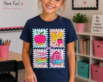 Meisjes T-shirt voor de eerste schooldag, Retro schoolshirt, Outfit voor de eerste schooldag, Gepersonaliseerd schoolshirt, Terug naar school, schoolshirt voor kinderen