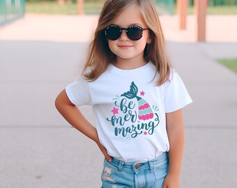 Camiseta infantil "Be Mer-Mazing", camiseta de vacaciones de verano para niños