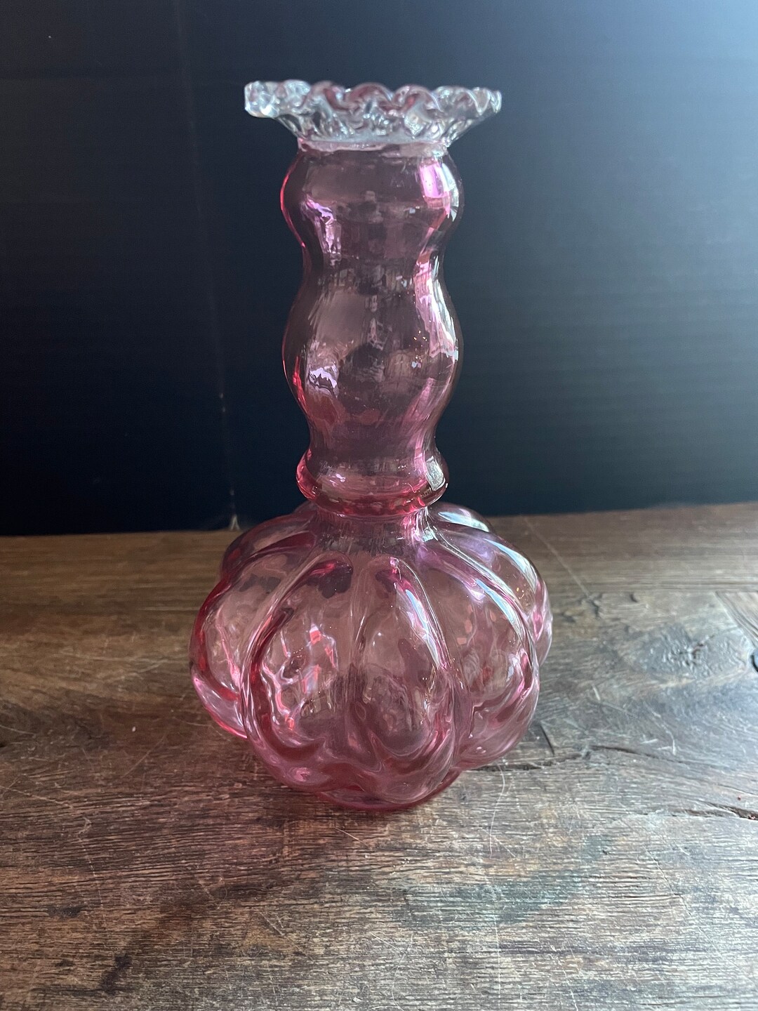 Pink Ruffle Rim Vase Cranberry Glass Pink Ruffled Rim Vintage. Valentine's Day Gift ...