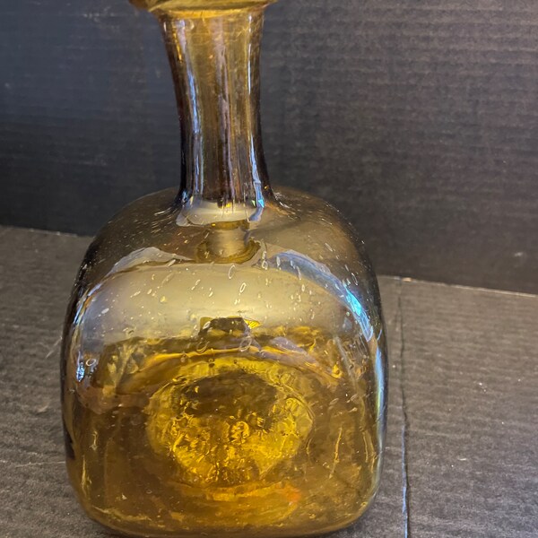 RARE 1960's Blenko Hand Blown Amber Glass Decanter Wayne Husted Design