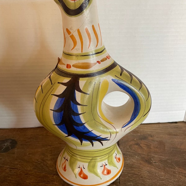 Vase en poterie Quimper France. Peint à la main. Art populaire. Carafe à liqueur. Décoration champêtre française.