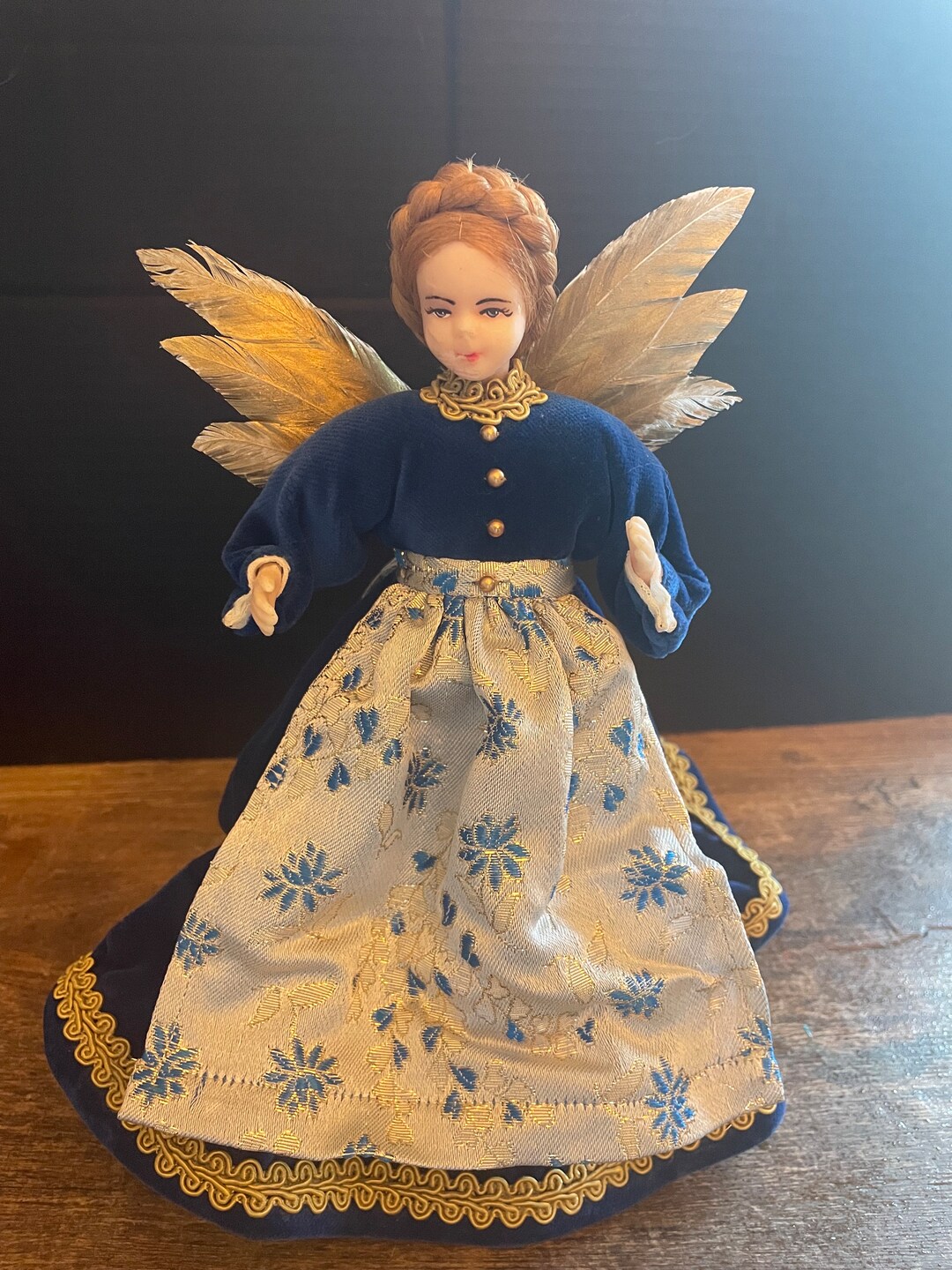 Vintage German Angel Tree Topper. Blue Velvet Dress.reine Etsy