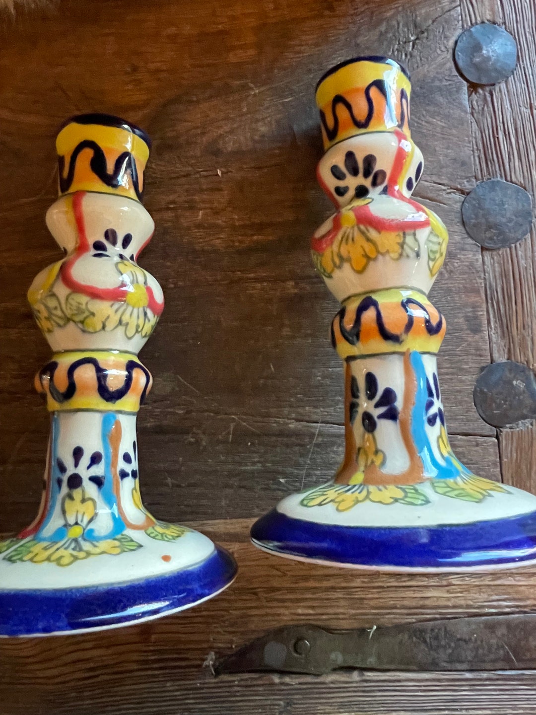 Mexican Talavera Ceramic Candle Holders. Hand Painted. Mexican Etsy