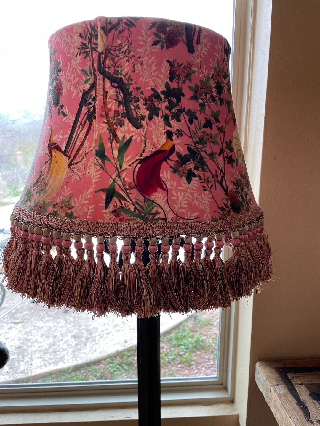 Handmade Velvet Designer Lampshade With Tassels. Birds. Pink Etsy