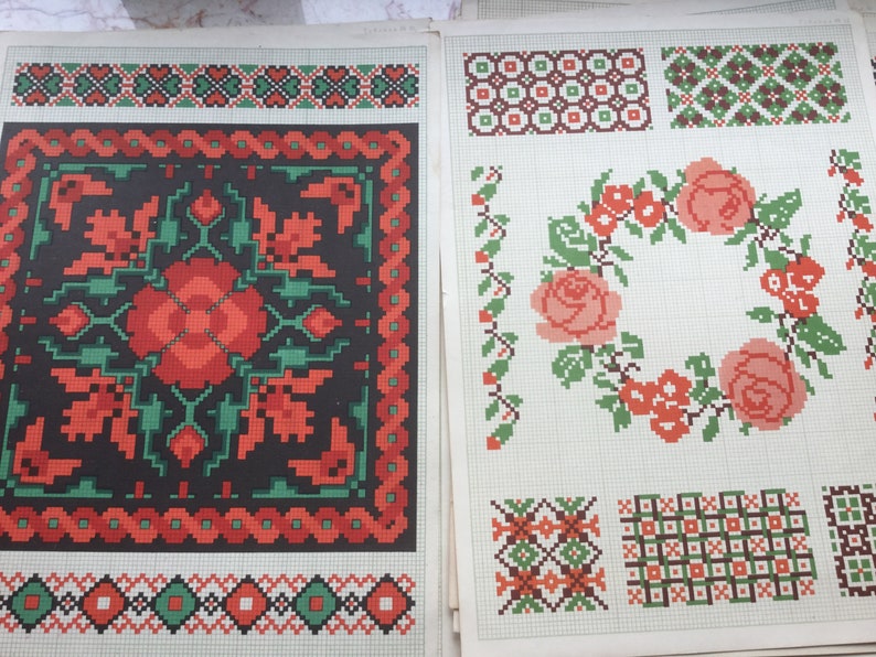 Vintage Needlework Embroidery 27 Pieces Sewing Pattern Designs Ukrainian Vyshyvanka Cross Stitch