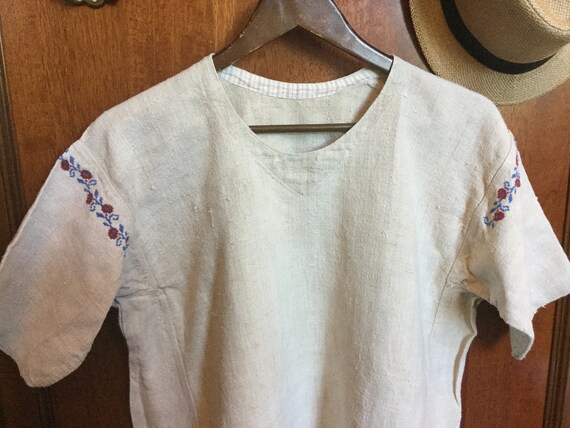 Antique 30s Embroidered Dress Peasant Shirtdress U