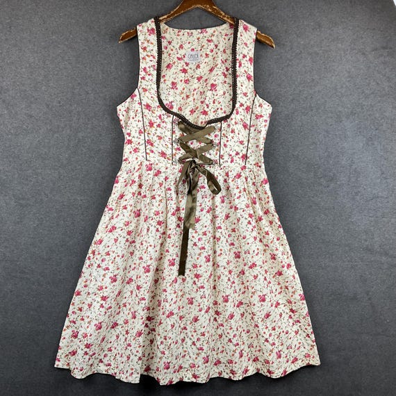 Vintage Dirndl Dress Austrian Bavaria Octoberfest Clothing Red Flowers Size 44 / L