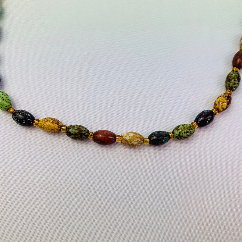 Vintage 80s Beaded Necklace Marbled Glass Beads Boho Bohemia Etsy