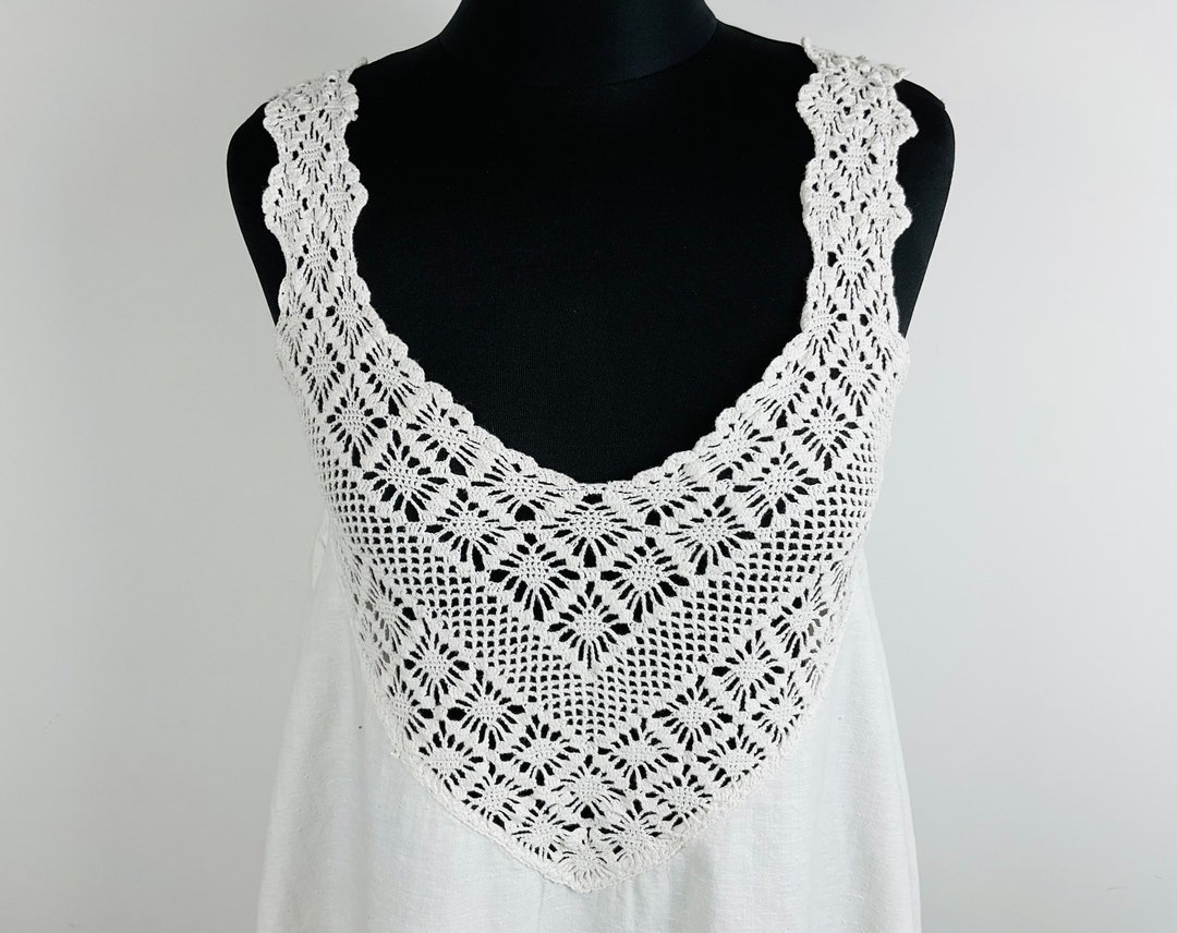 Vintage Nightdress Cotton Chemise Peasant Nightgown Handmade Crocheted