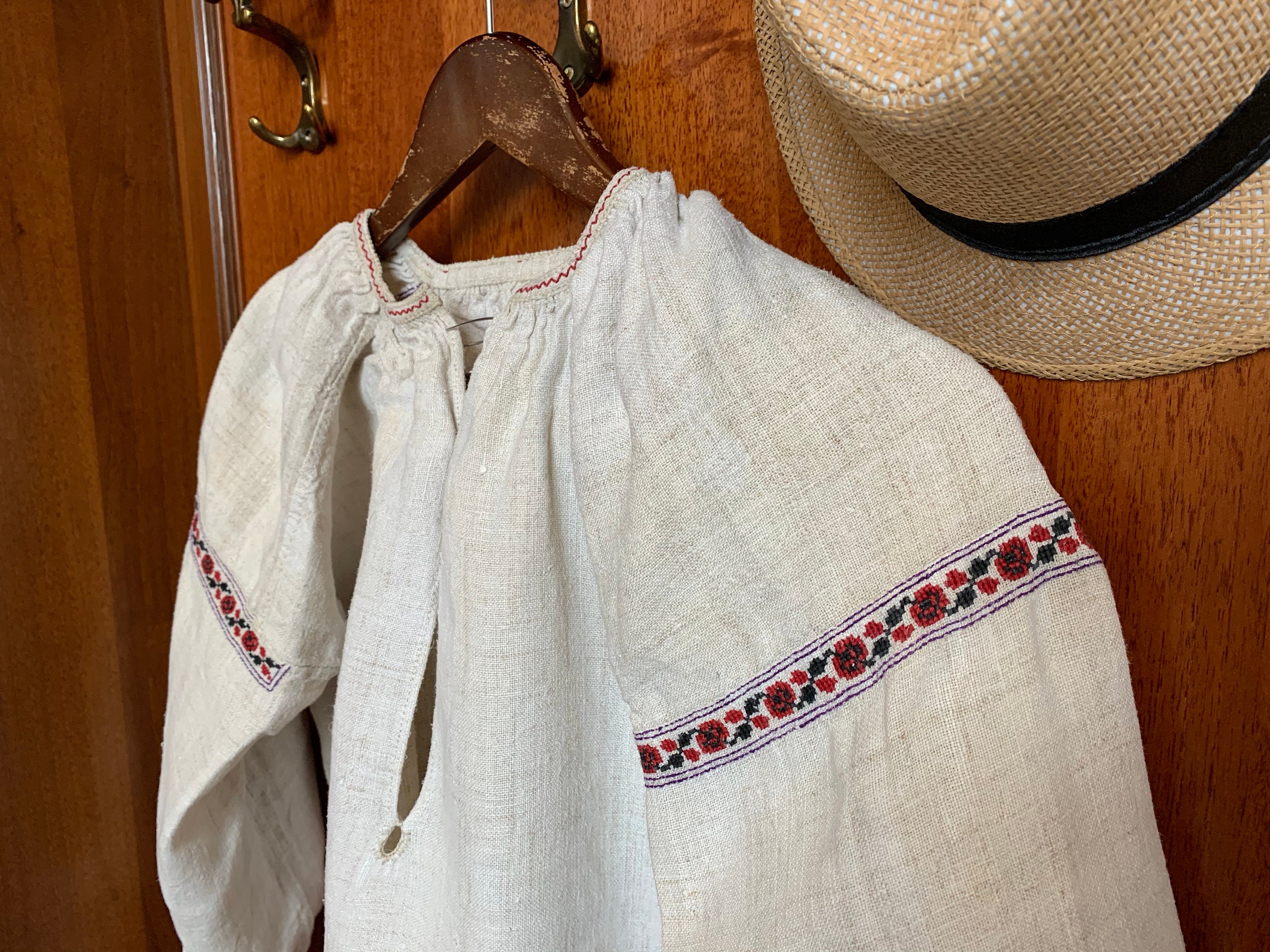 Antique Ukrainian dresses Vintage vushyvanka Homespun hemp Incredible black embroidery