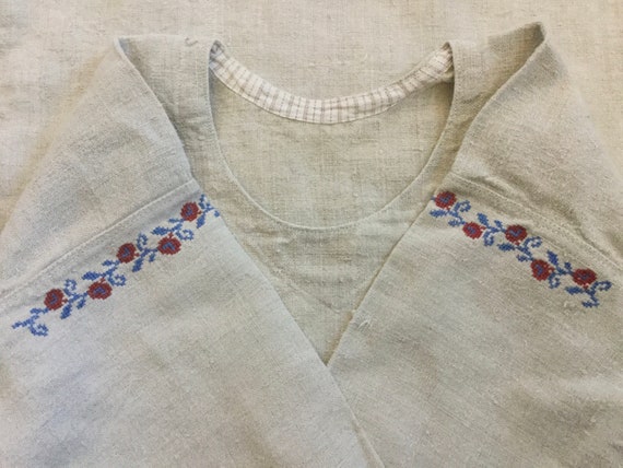 Antique 30s Embroidered Dress Peasant Shirtdress U