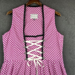 Vintage Dirndl Dress Pink White Polka Dot Dress Austrian Trachten Bavaria Octoberfest Size EU 50 / XXL