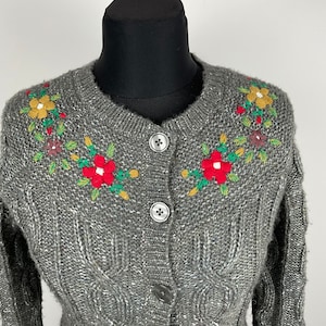 Vintage Austrian Dirndl Cardigan Hand Embroidered Sweater Hand Knitted Jacket Bavaria Octoberfest Trachten