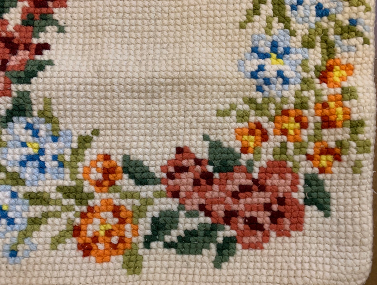 Vintage Embroidered Pillow Case Hand Work Flowers Tapestry Etsy